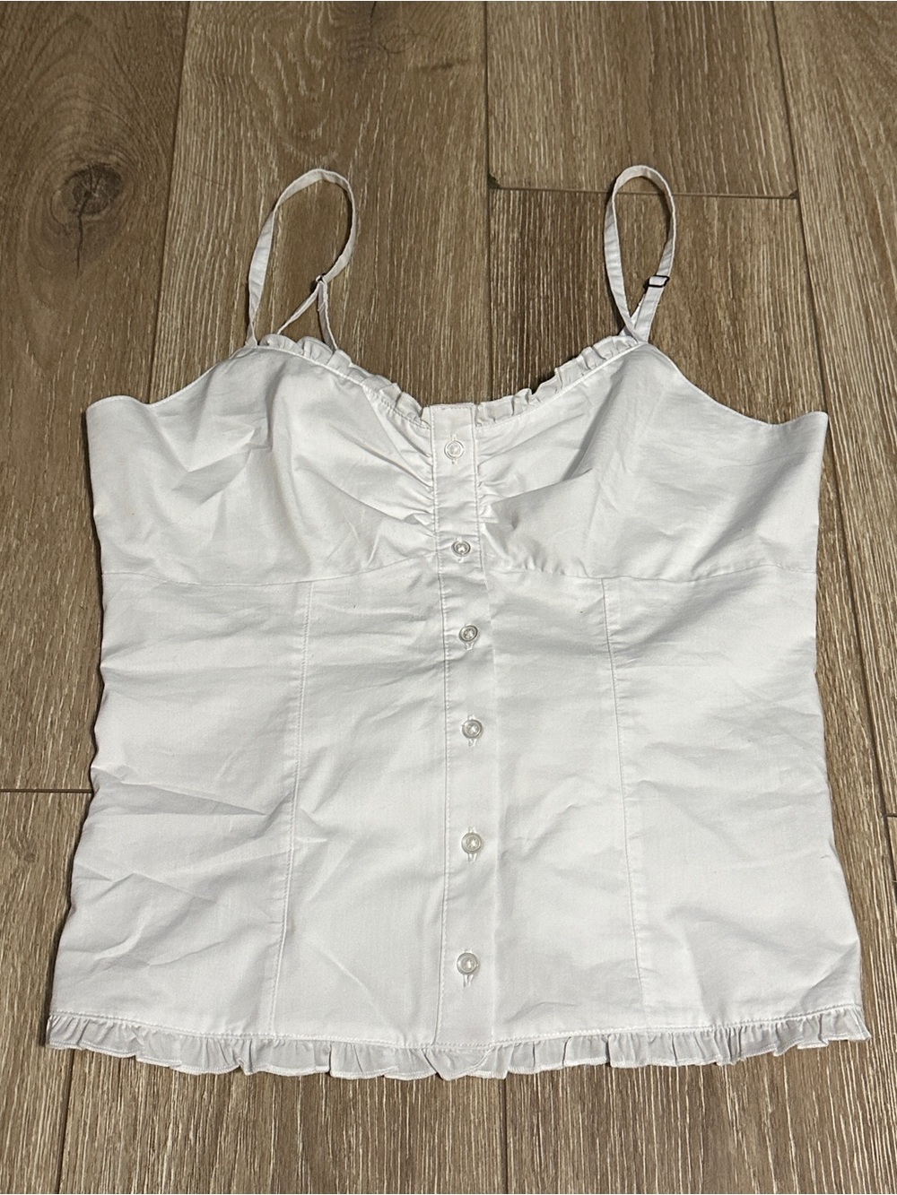 Hollister White Ruffled Button-Front Cami Top - Women's
